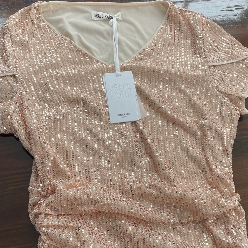 Grace Karin Women's Sequin Holiday Blouse - Gold